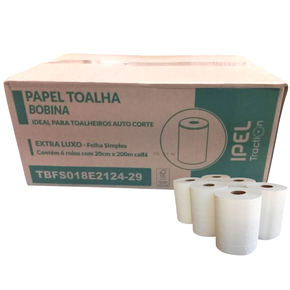 01 papel toalha bobina extra luxo 20cmx200m com 6un ipel traction