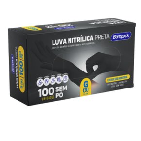 02 luvas nitrilicas preta sem po caixa 100un bompack